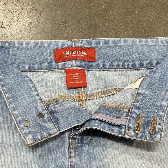 Vintage 90s Hollister Light Wash Jean Low Rise Frayed Hem Mini Skirt Y2K - Picture 5 of 9